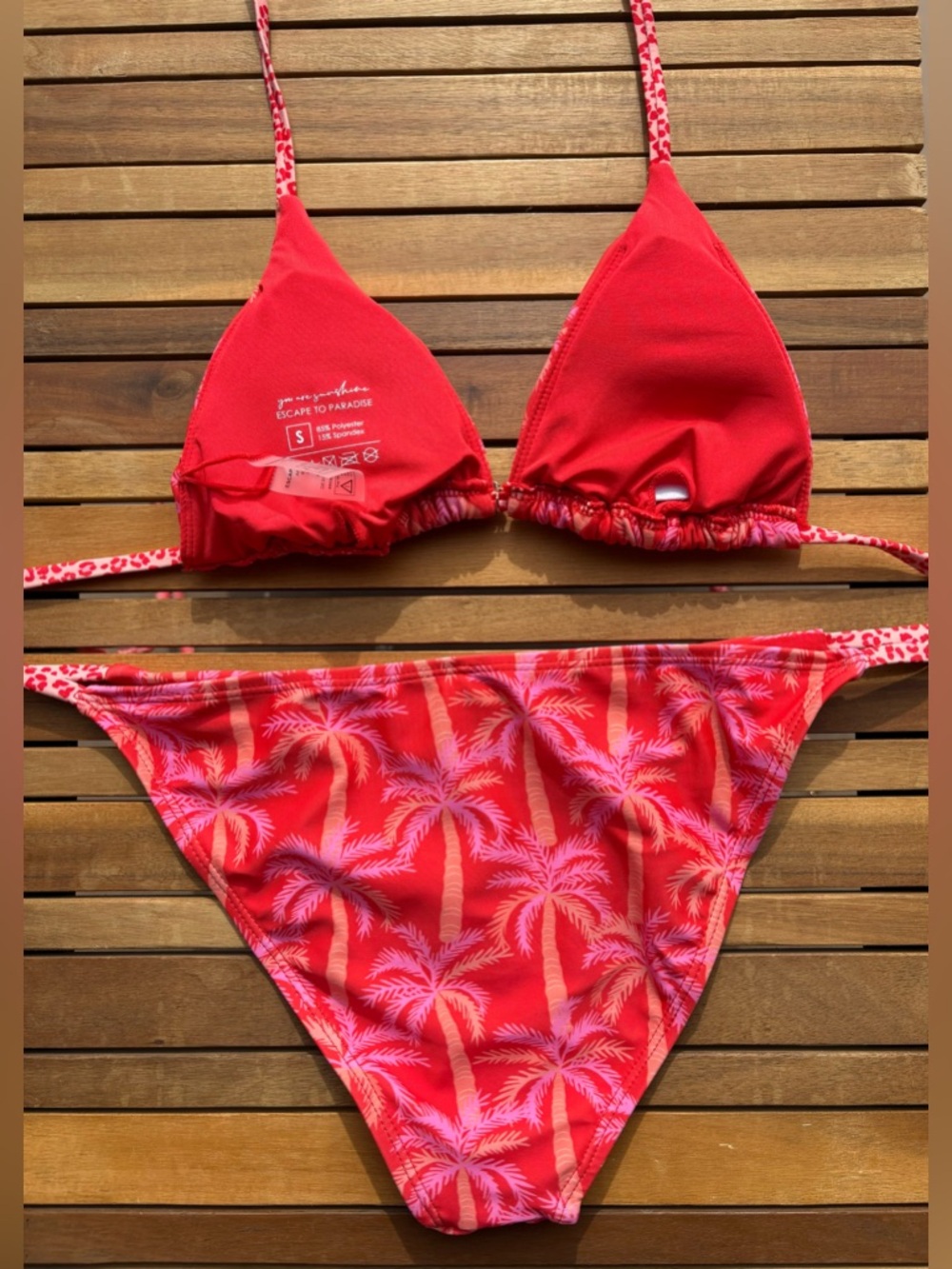 MEDIUM NWT ESCAPE TO PARADISE PALM TREE GOLD PINK ORANGE RED CHEETAH SWIM BIKINI - Picture 6 of 8